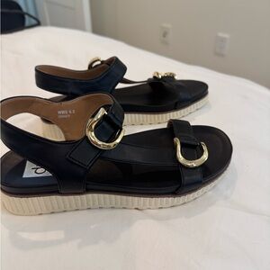 Dolce Vita Black Sandals with Gold Buckles